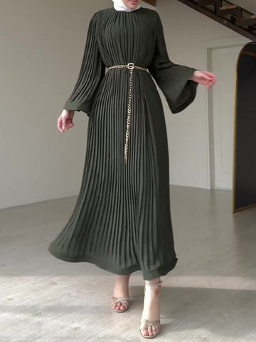 Muslim Folding Loose-Fashiony Sleek Solid-Colored Dress For Summer 2024